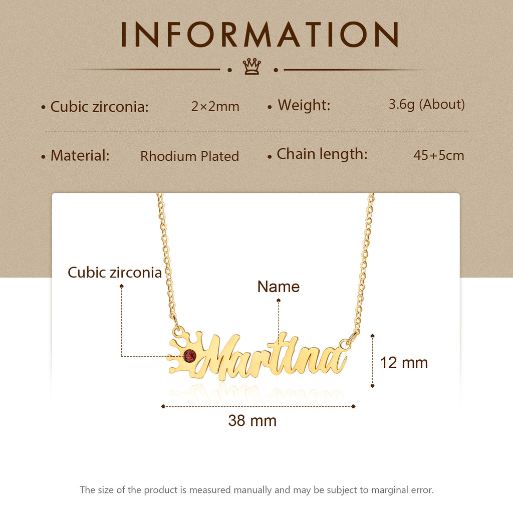 Rhodium Plated Personalized Crown Name Necklace