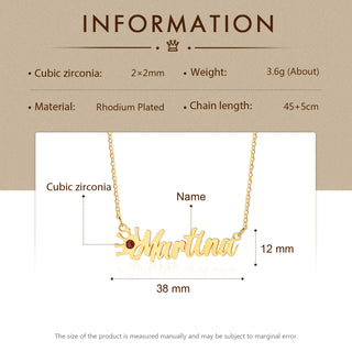 Rhodium Plated Personalized Crown Name Necklace