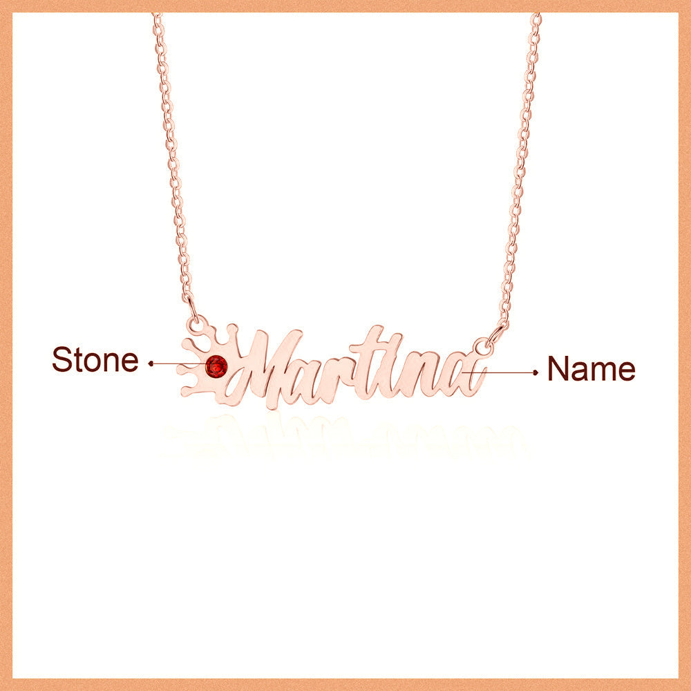 Rhodium Plated Personalized Crown Name Necklace