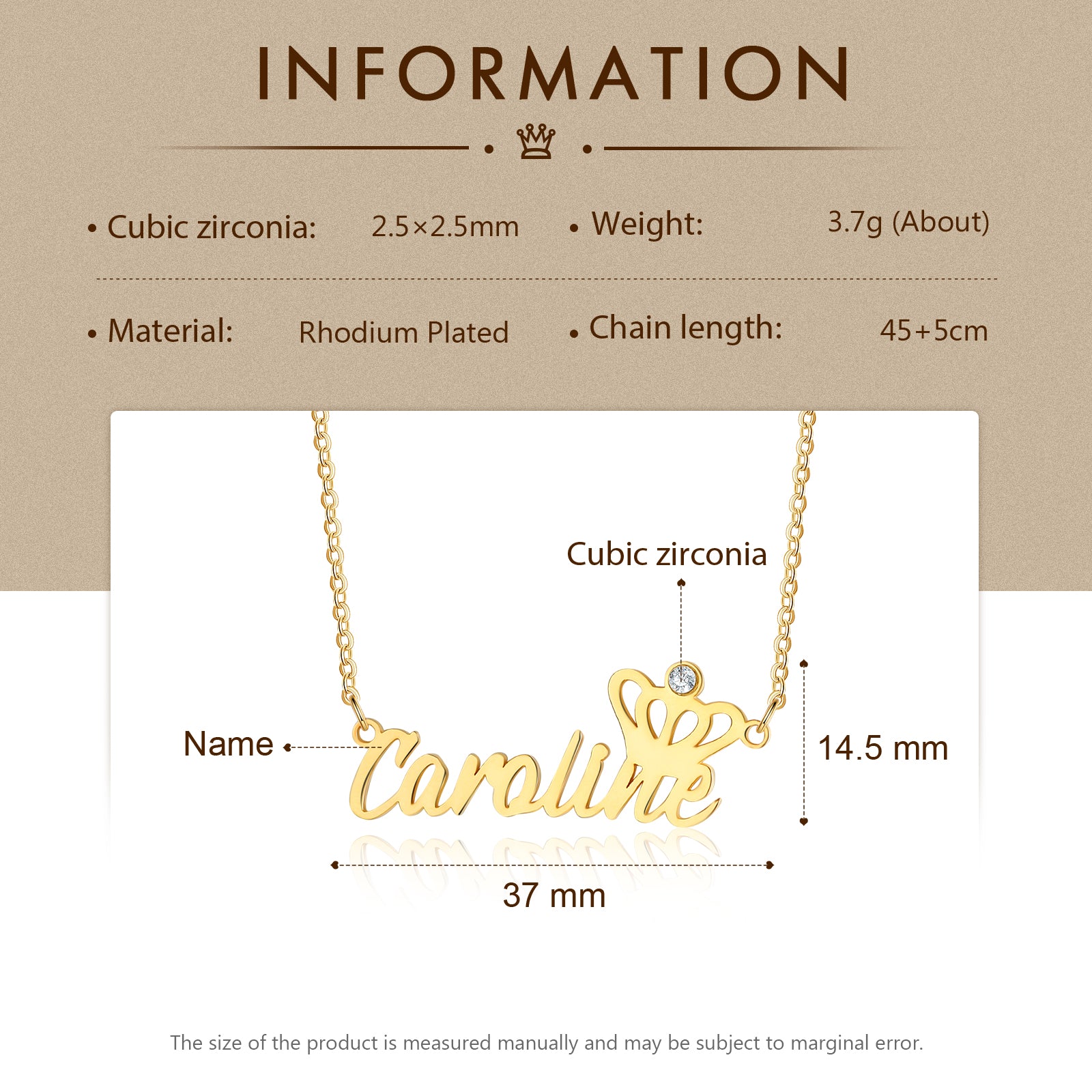 Rhodium Plated Personalized Name Necklace