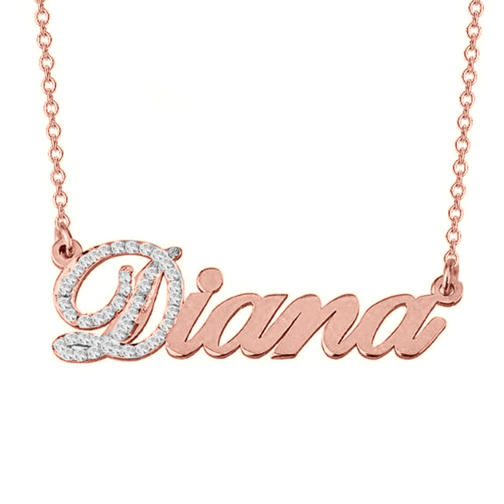 925 Sterling Silver Paved stone Name Necklace