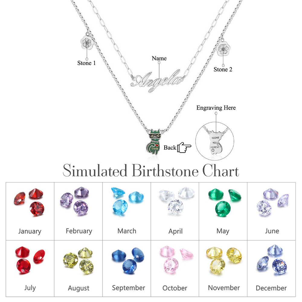 Rhodium Plated Cat Name Necklace