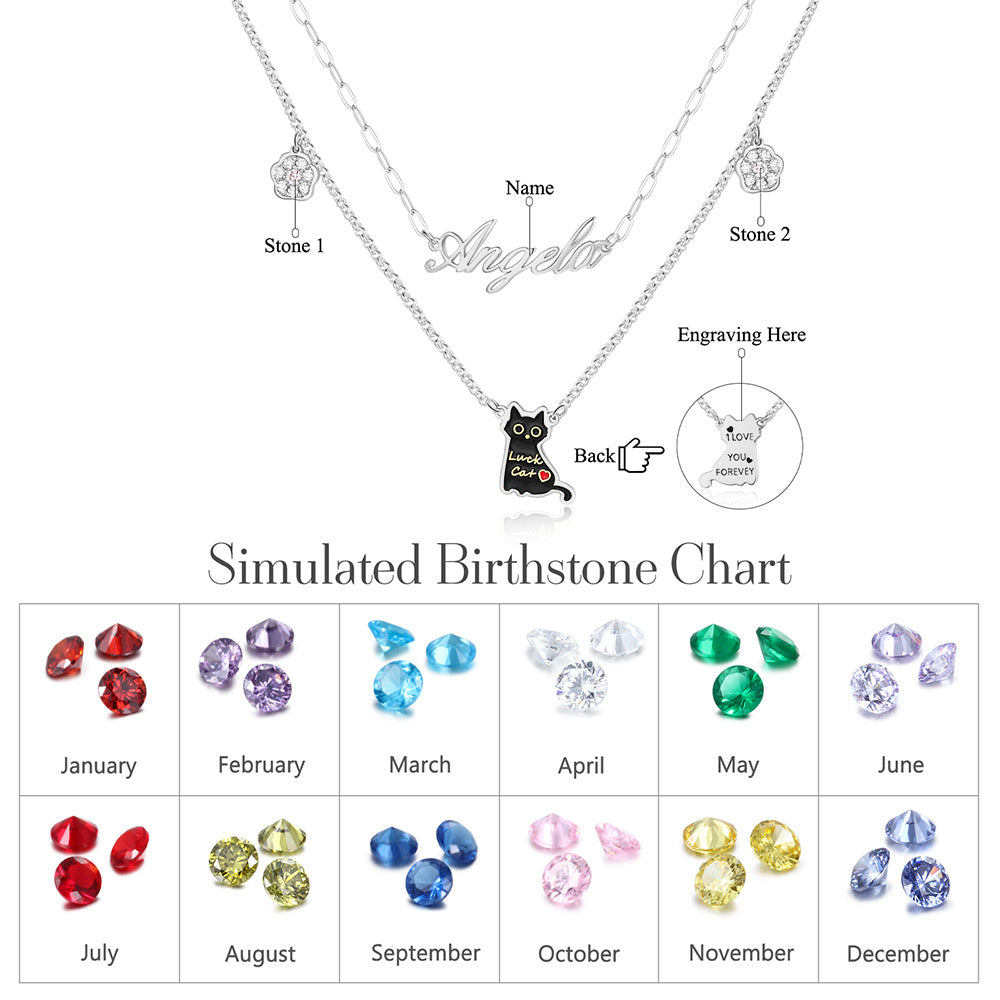 Rhodium Plated Cat Name Necklace