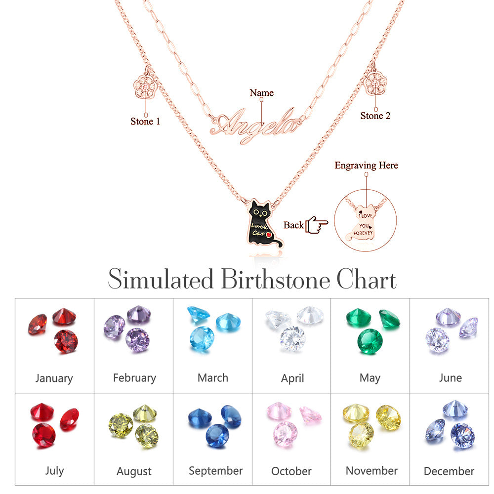 Rhodium Plated Cat Name Necklace