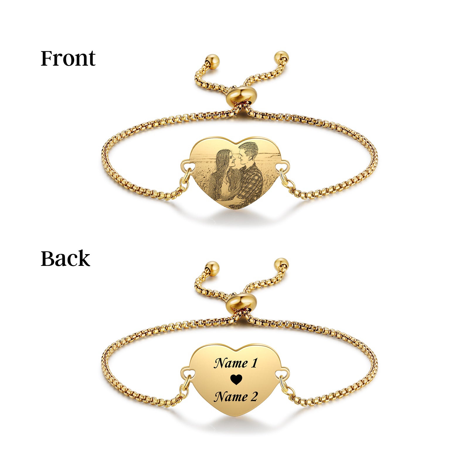 Custom Heart Shaped Photo Couple Bracelet