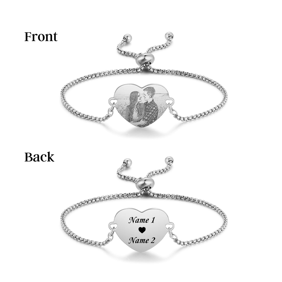 Custom Heart Shaped Photo Couple Bracelet