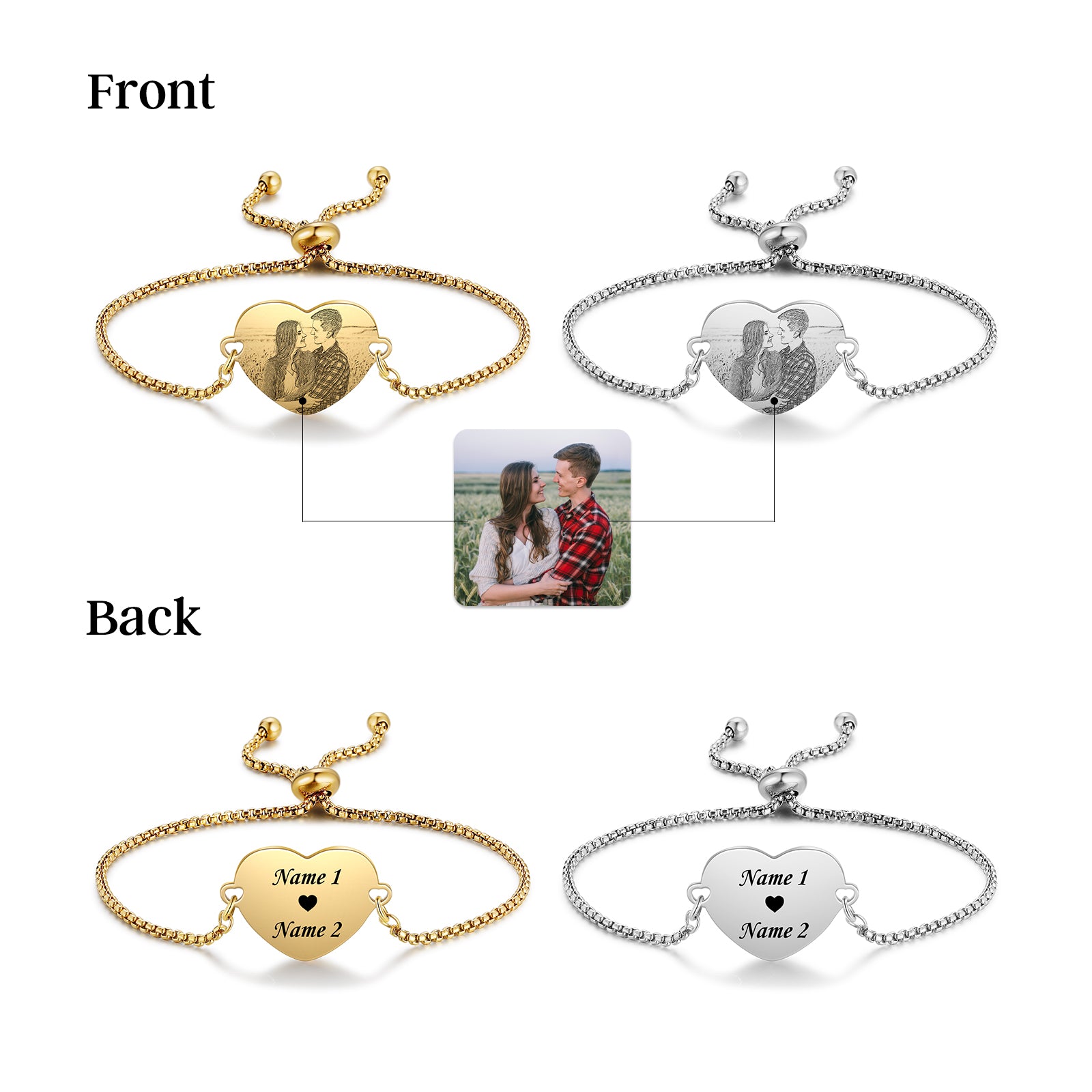 Custom Heart Shaped Photo Couple Bracelet