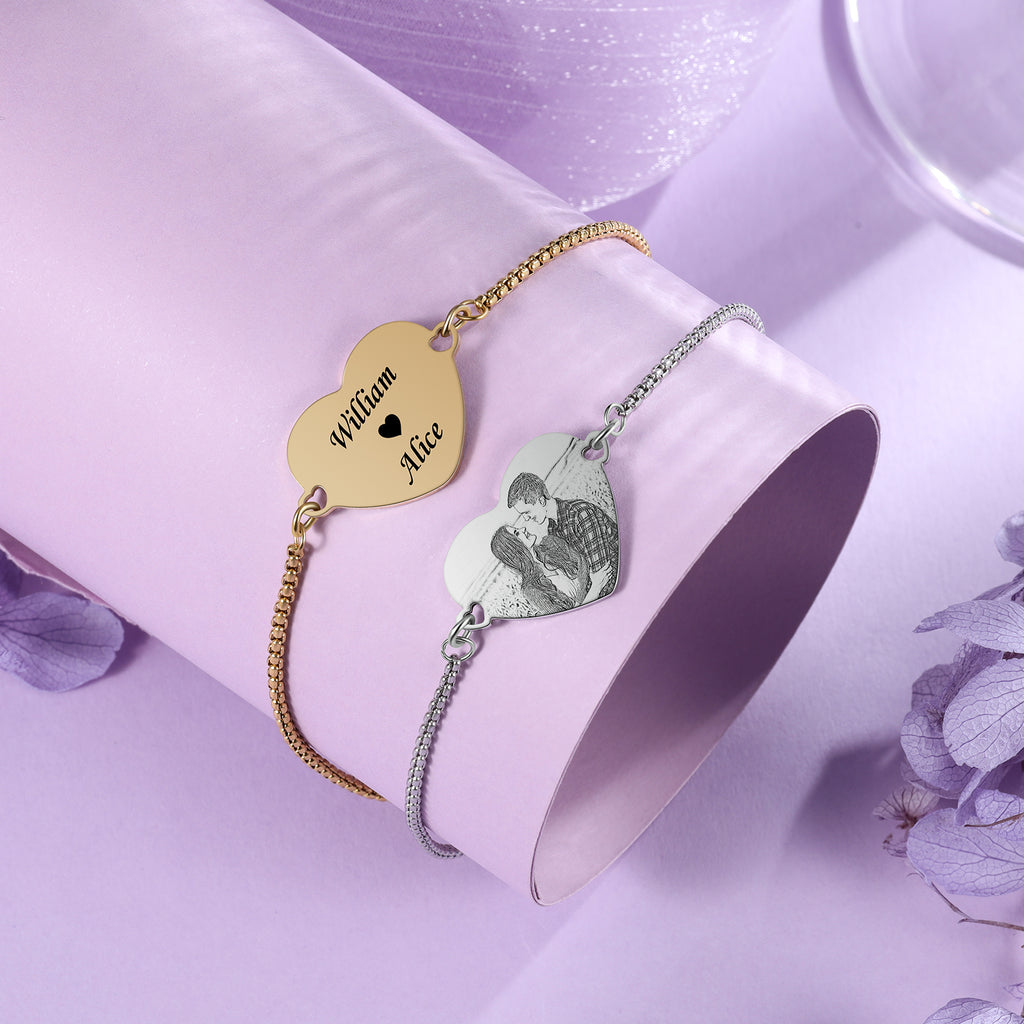 Custom Heart Shaped Photo Couple Bracelet
