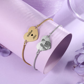 Custom Heart Shaped Photo Couple Bracelet