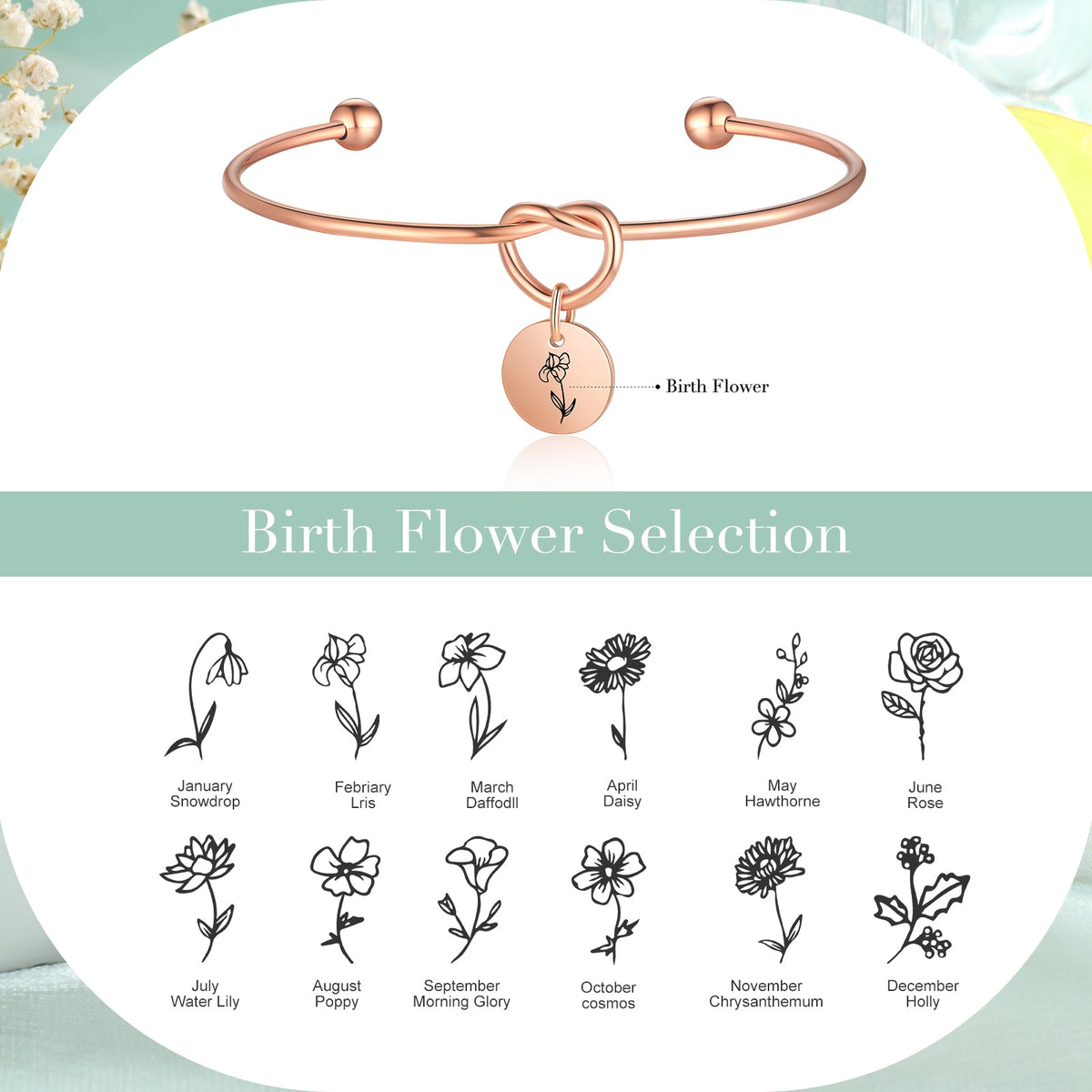 Custom Birthflower Bnagle Bracelet