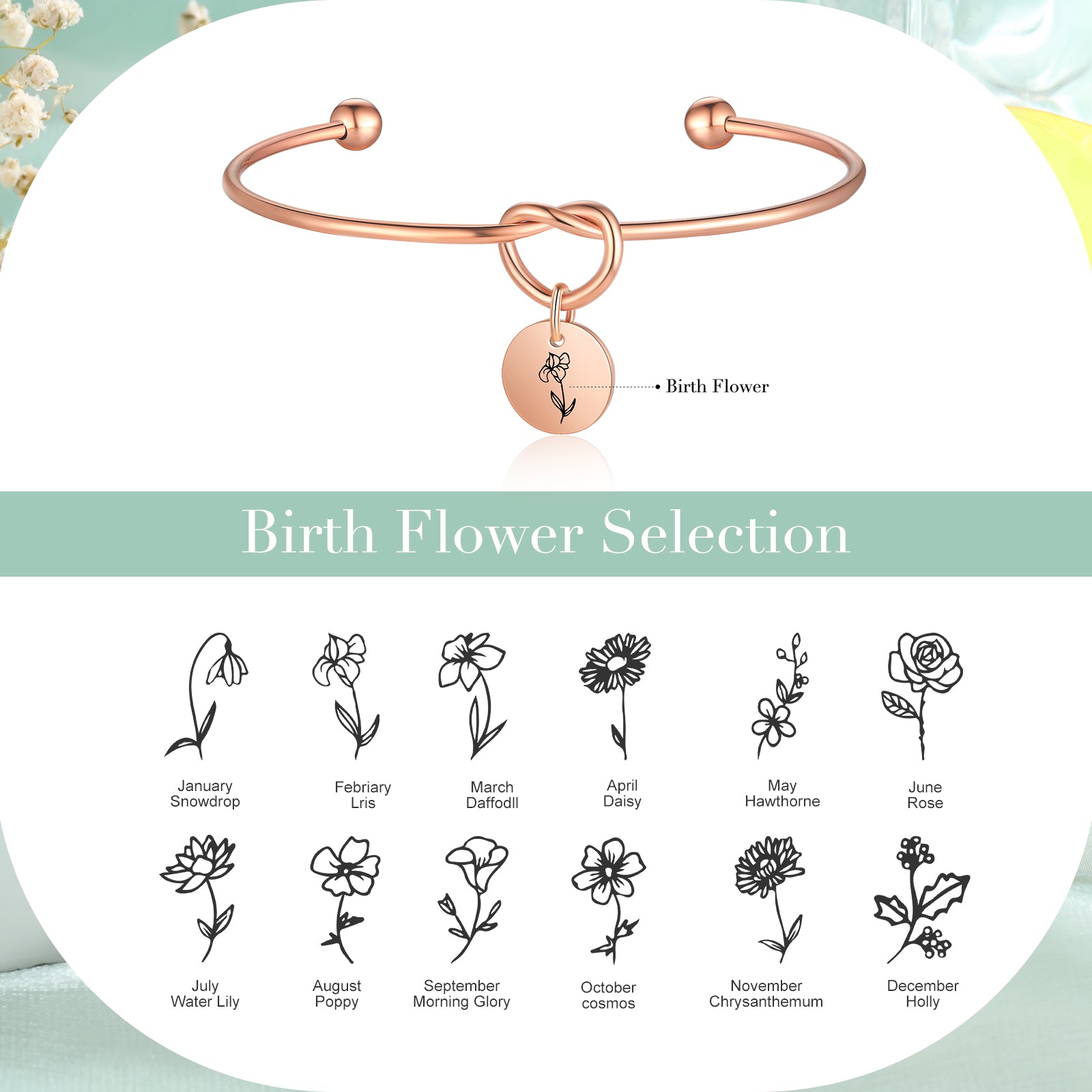 Custom Birthflower Bnagle Bracelet