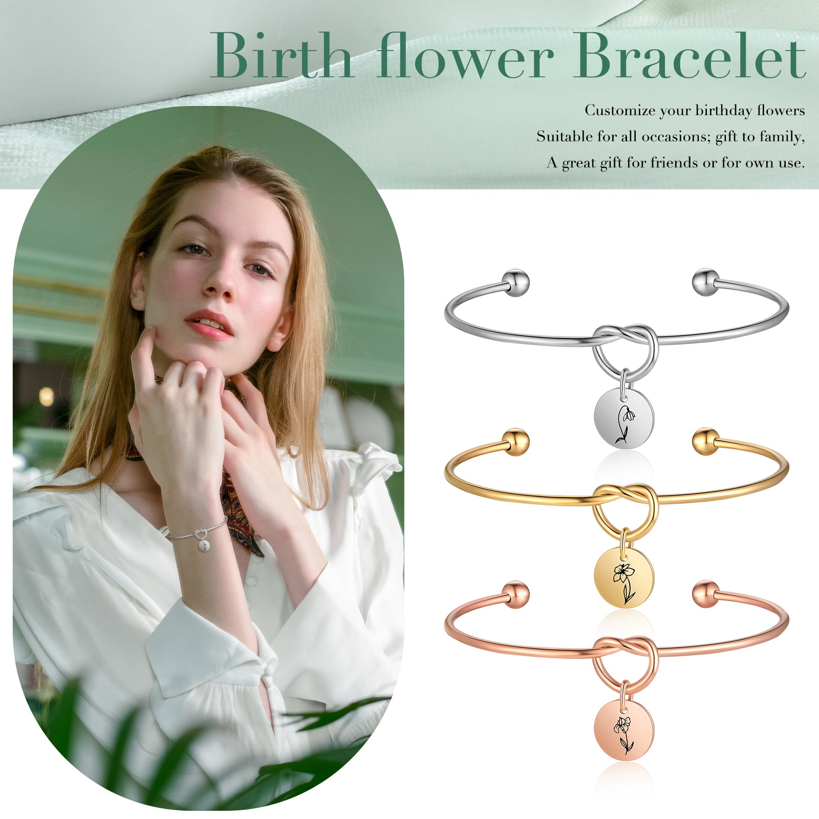 Custom Birthflower Bnagle Bracelet