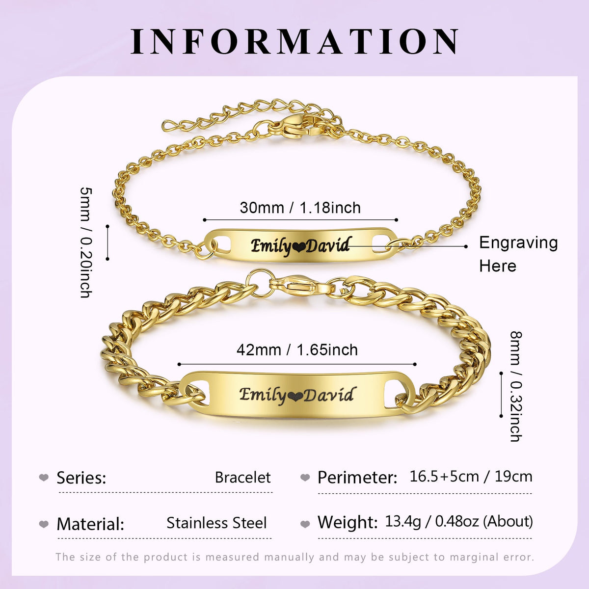 Custom Stainless Steel Couple Bracelet