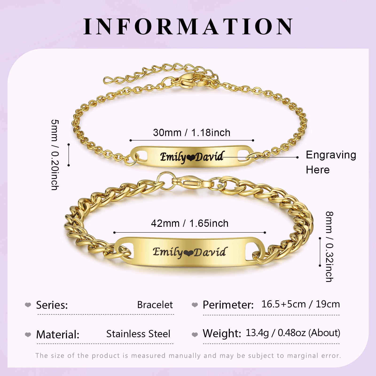 Custom Stainless Steel Couple Bracelet