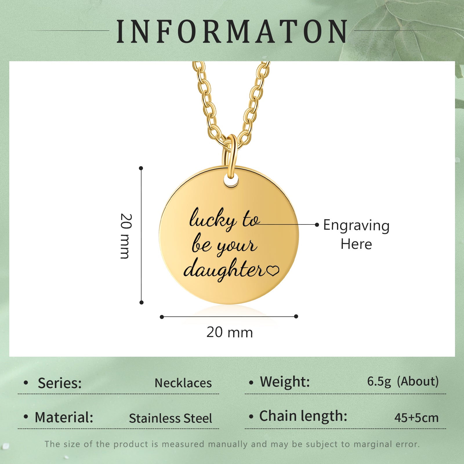 Engraved Stainless Steel Necklace