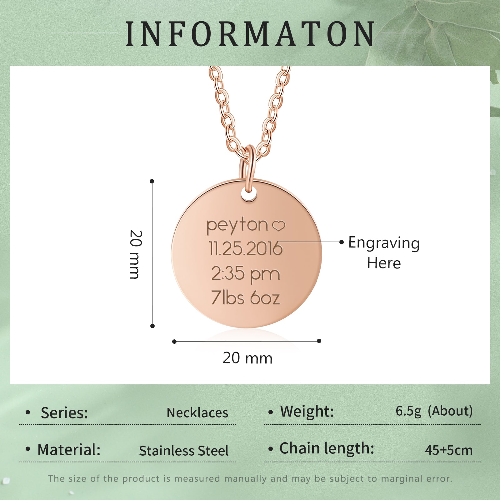 Engraved Stainless Steel Necklace