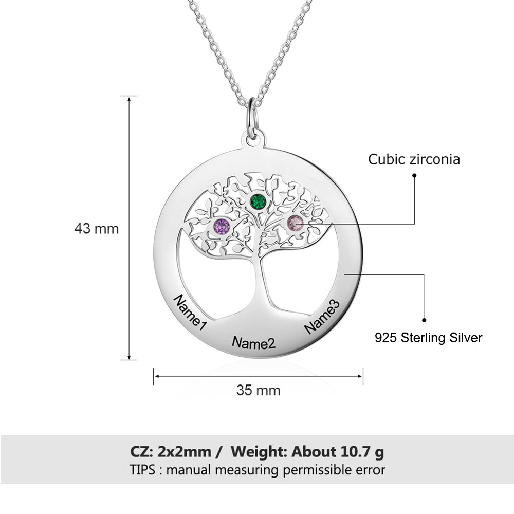 925 Sterling Silver Family Tree Name Necklace with Zircon