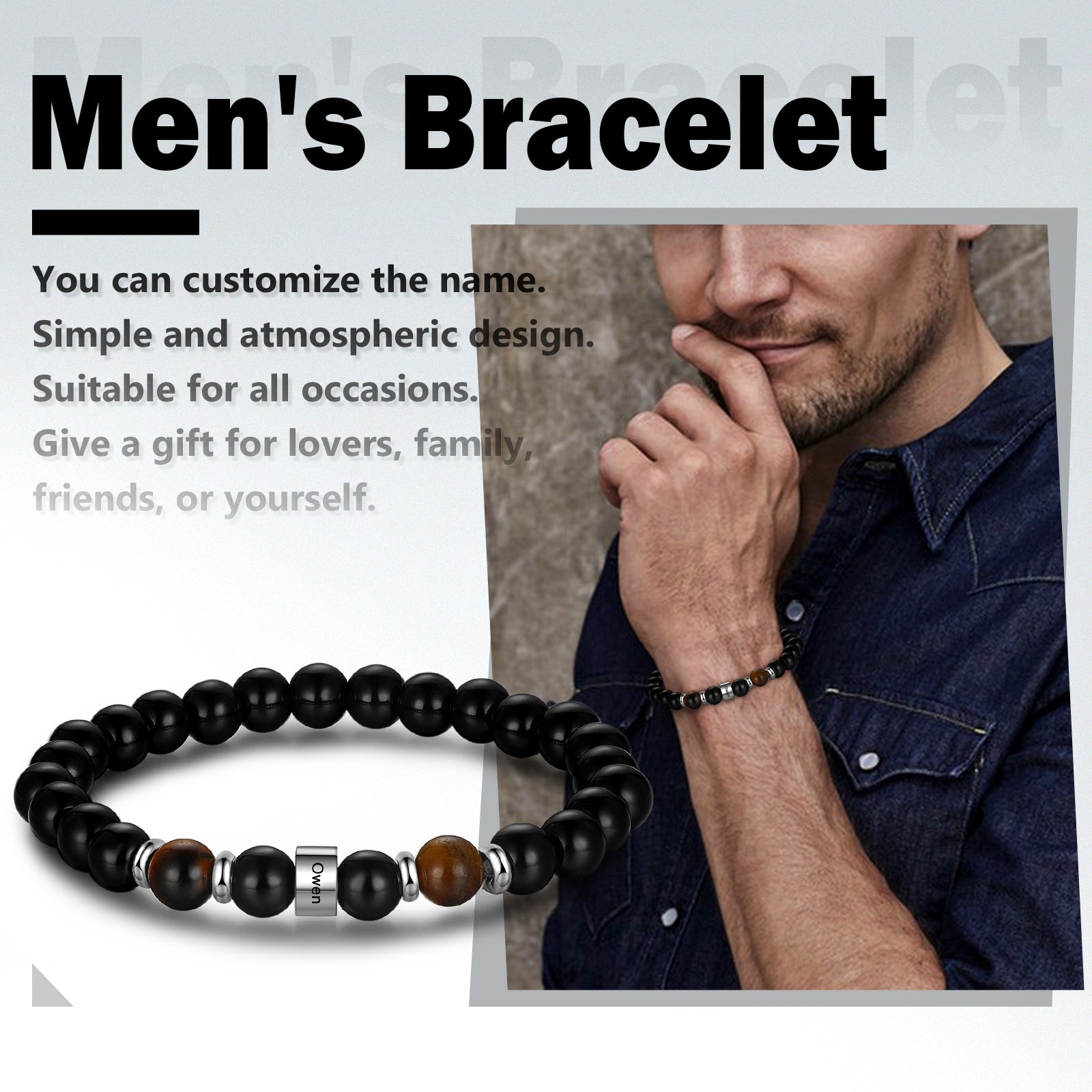 Custom Name Tiger Eye Stone Bracelet