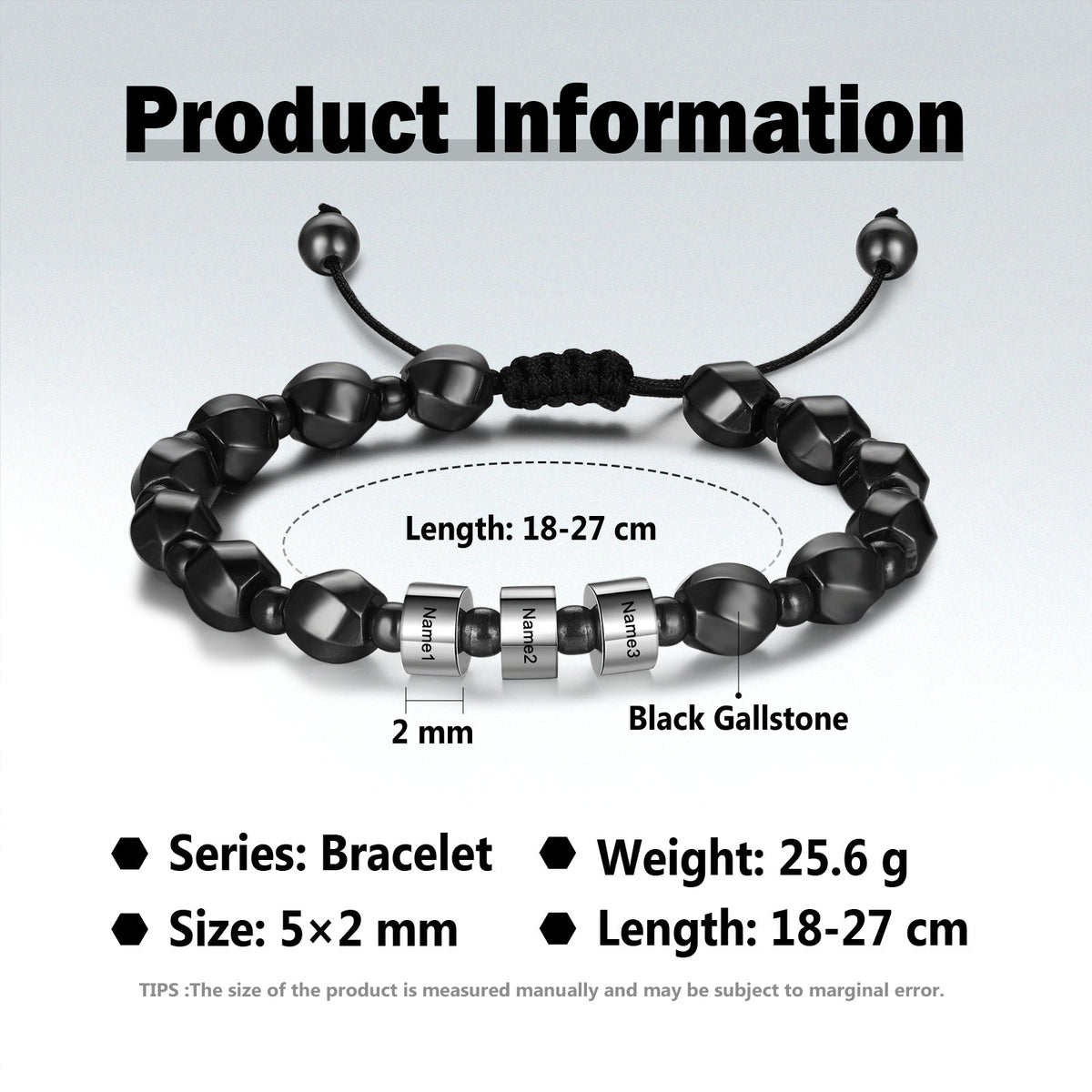 Custom Name Black Gallstone Bracelet