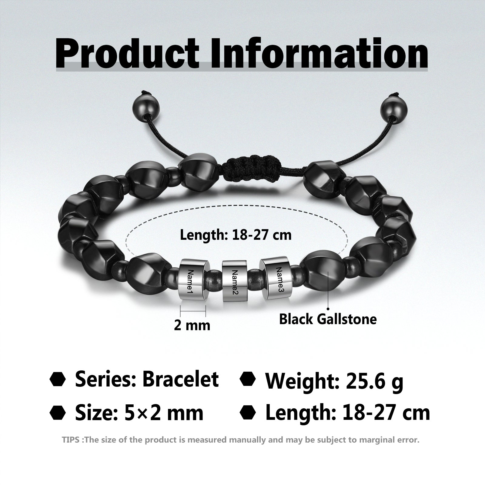 Custom Name Black Gallstone Bracelet