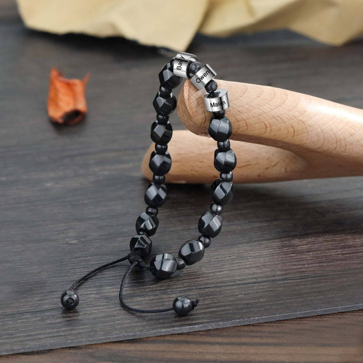 Custom Name Black Gallstone Bracelet