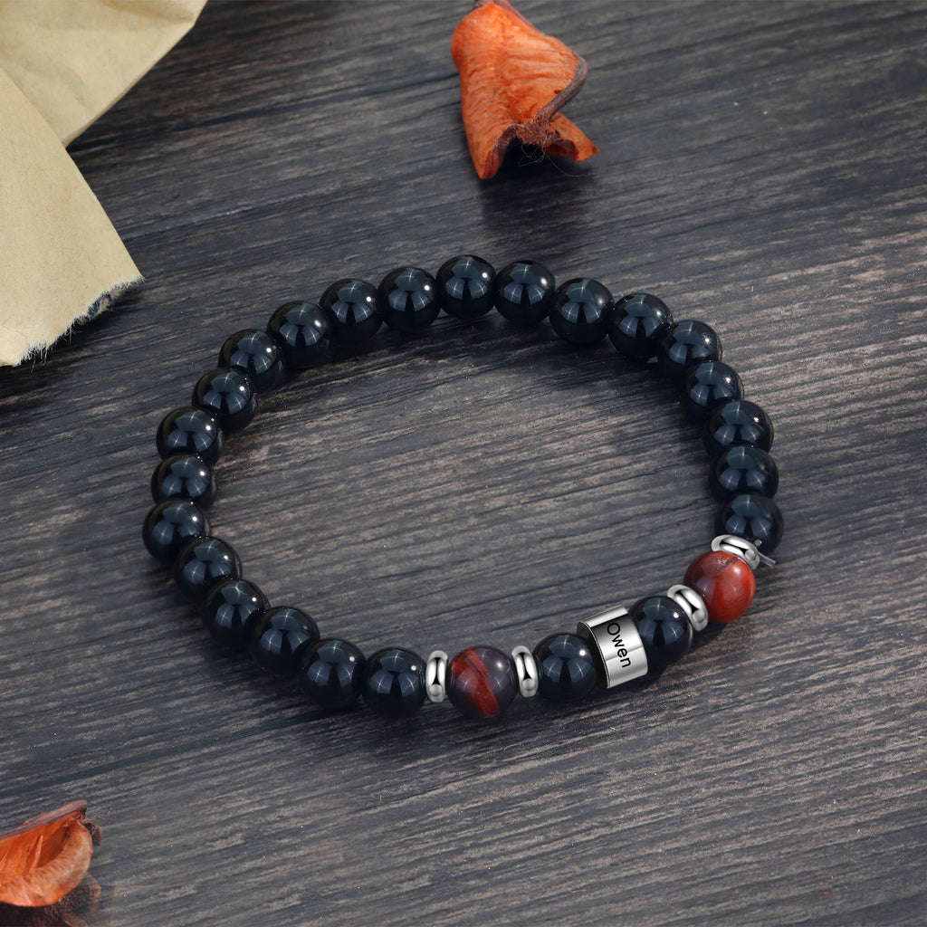 Custom Name Black Agate Bracelet