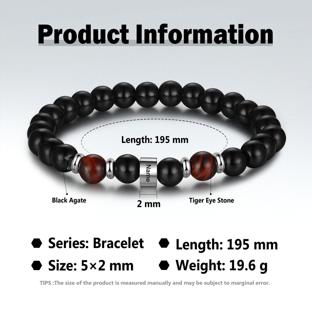 Custom Name Black Agate Bracelet