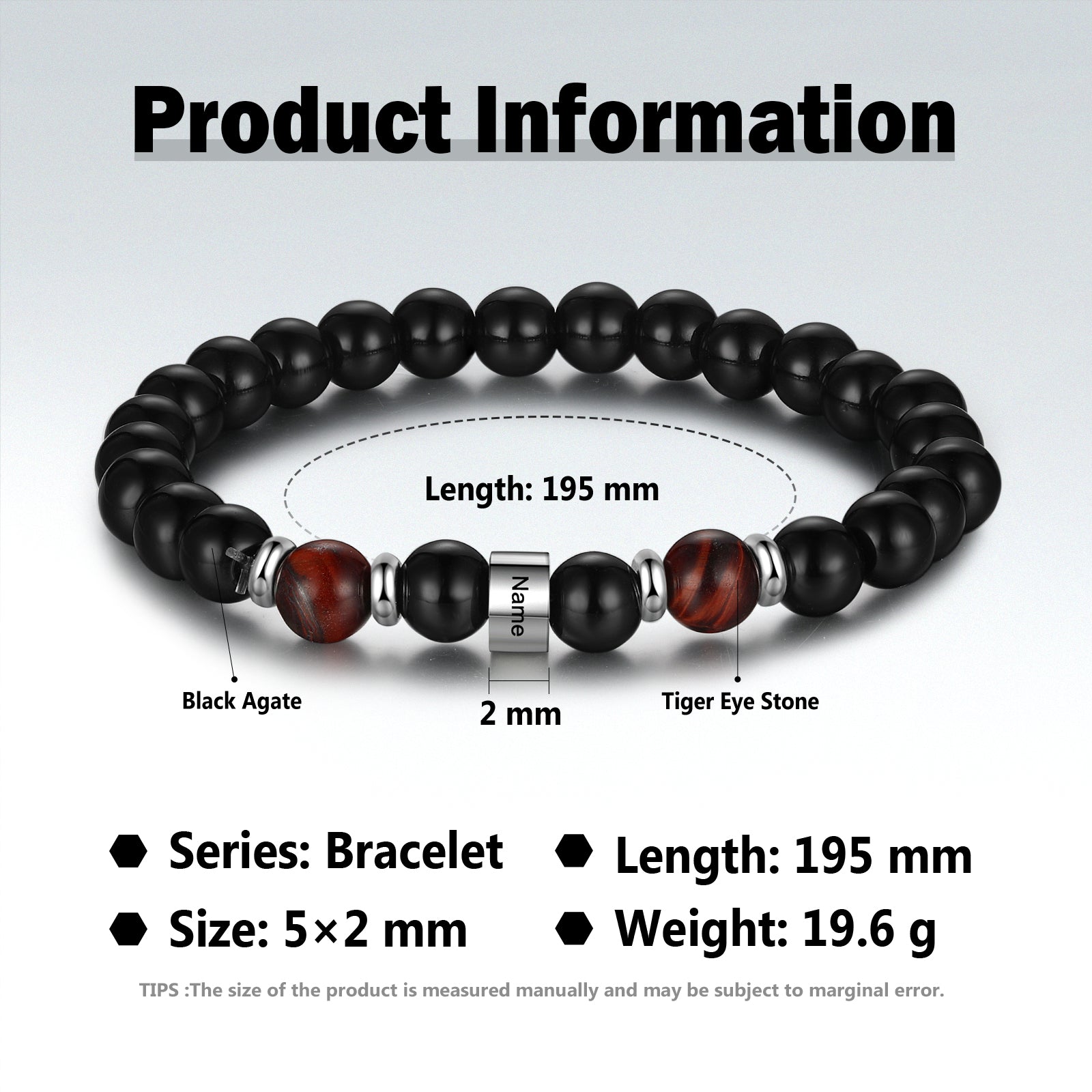 Custom Name Black Agate Bracelet