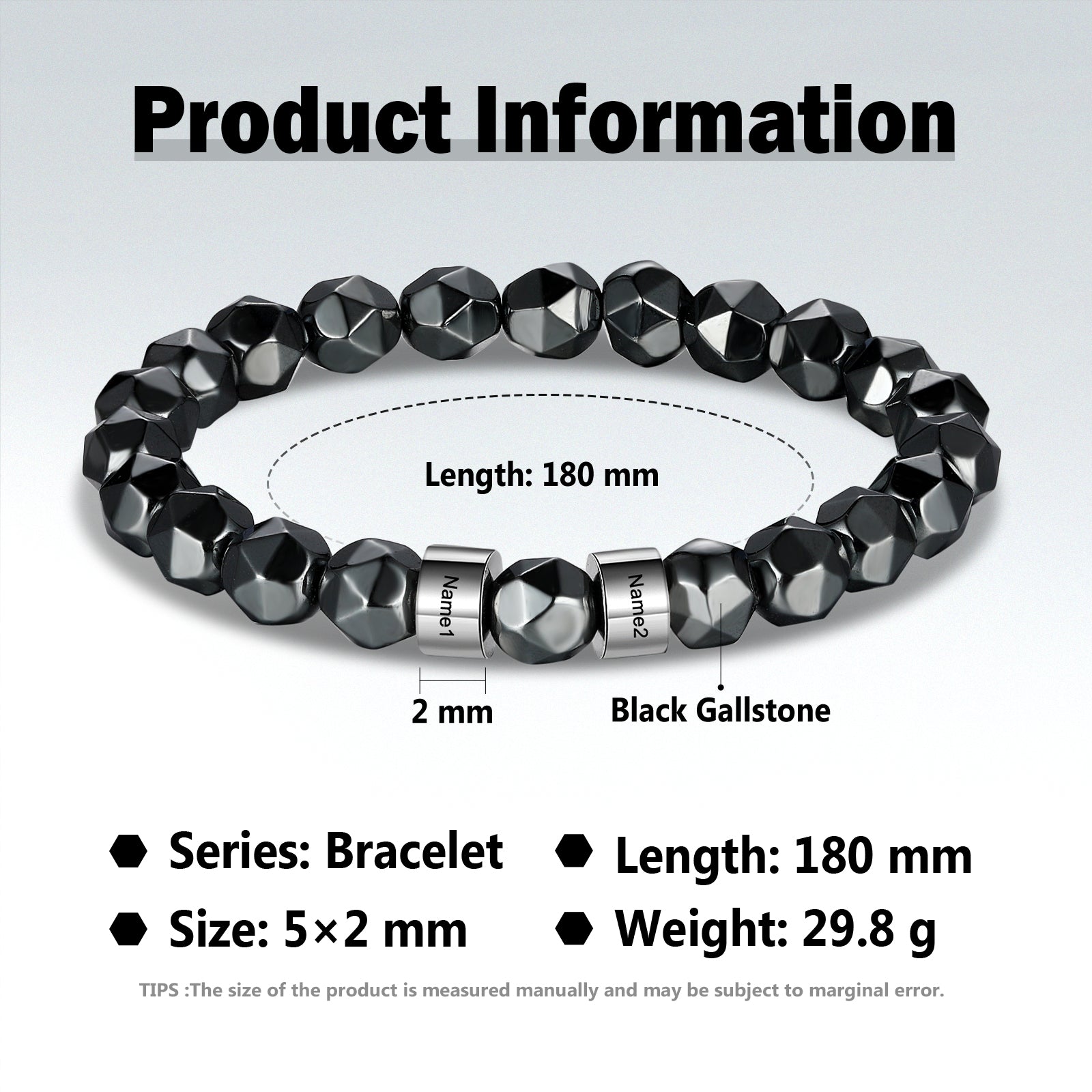 Custom Name Black Gallstone Men Bracelet