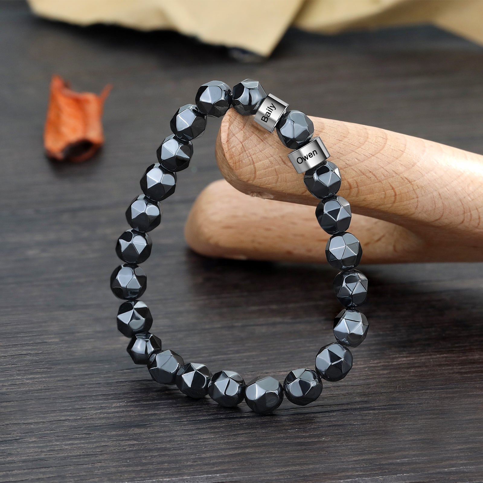 Custom Name Black Gallstone Men Bracelet