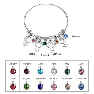 Engraving Stainless Steel Bangle Bracelet with Birthstone