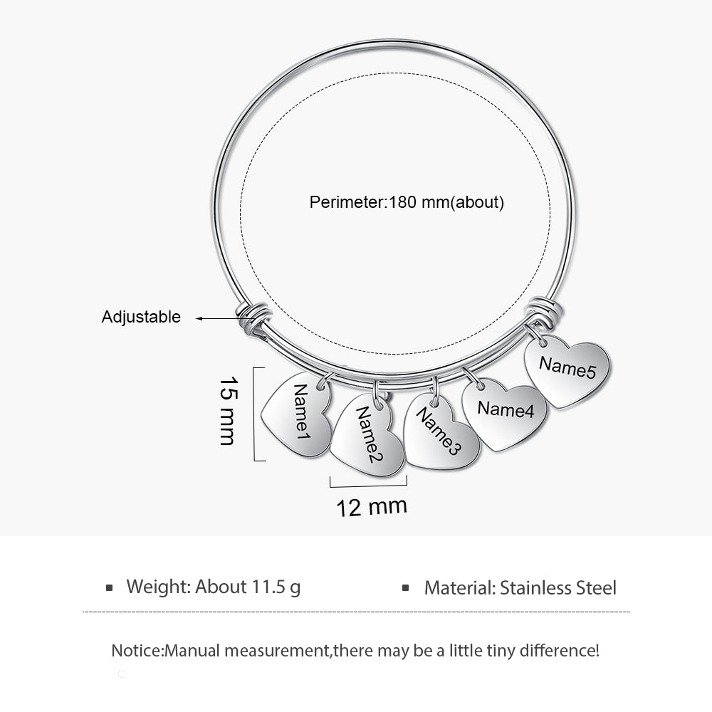 Personalized Stainless Steel Heart Bangle Bracelet