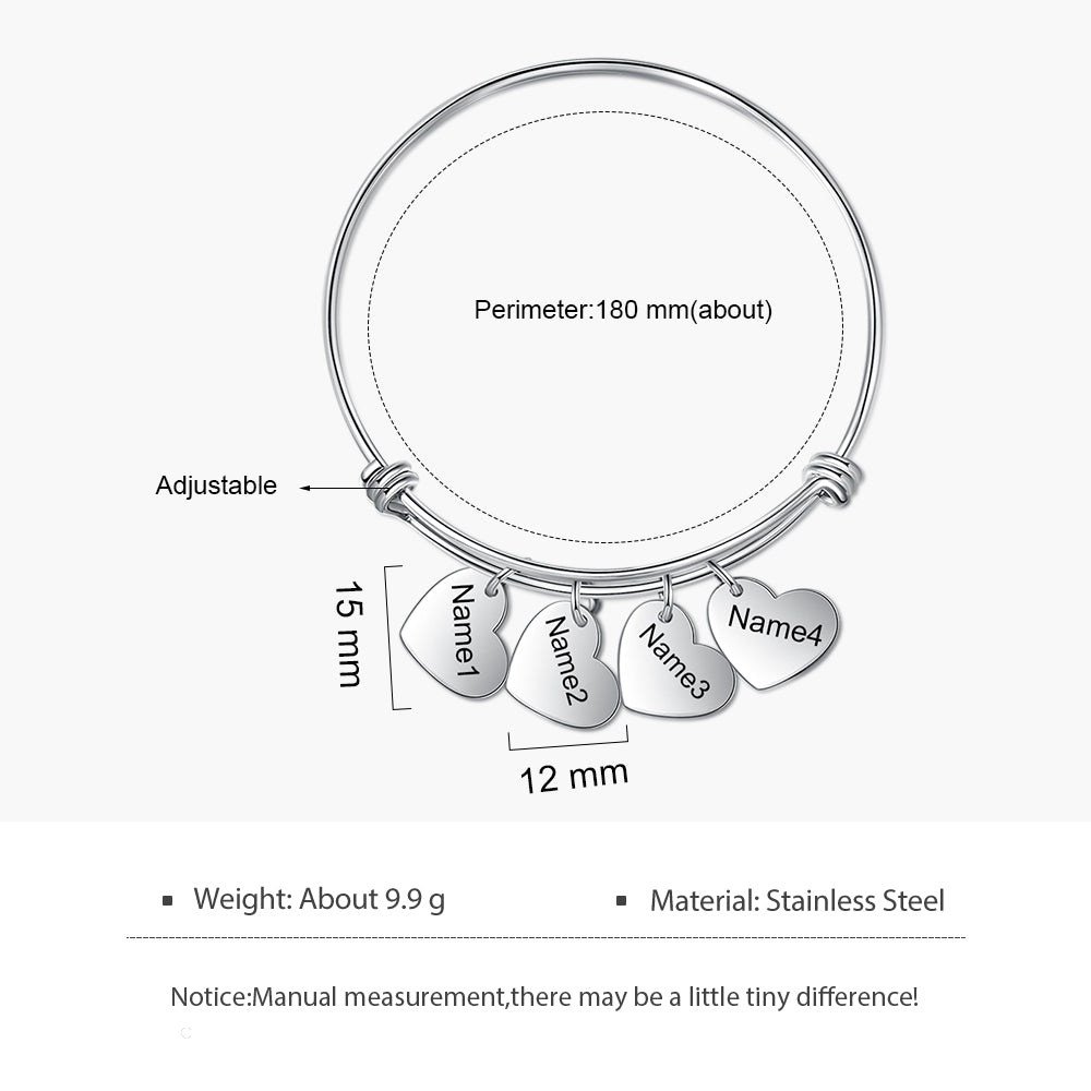 Personalized Stainless Steel Heart Bangle Bracelet