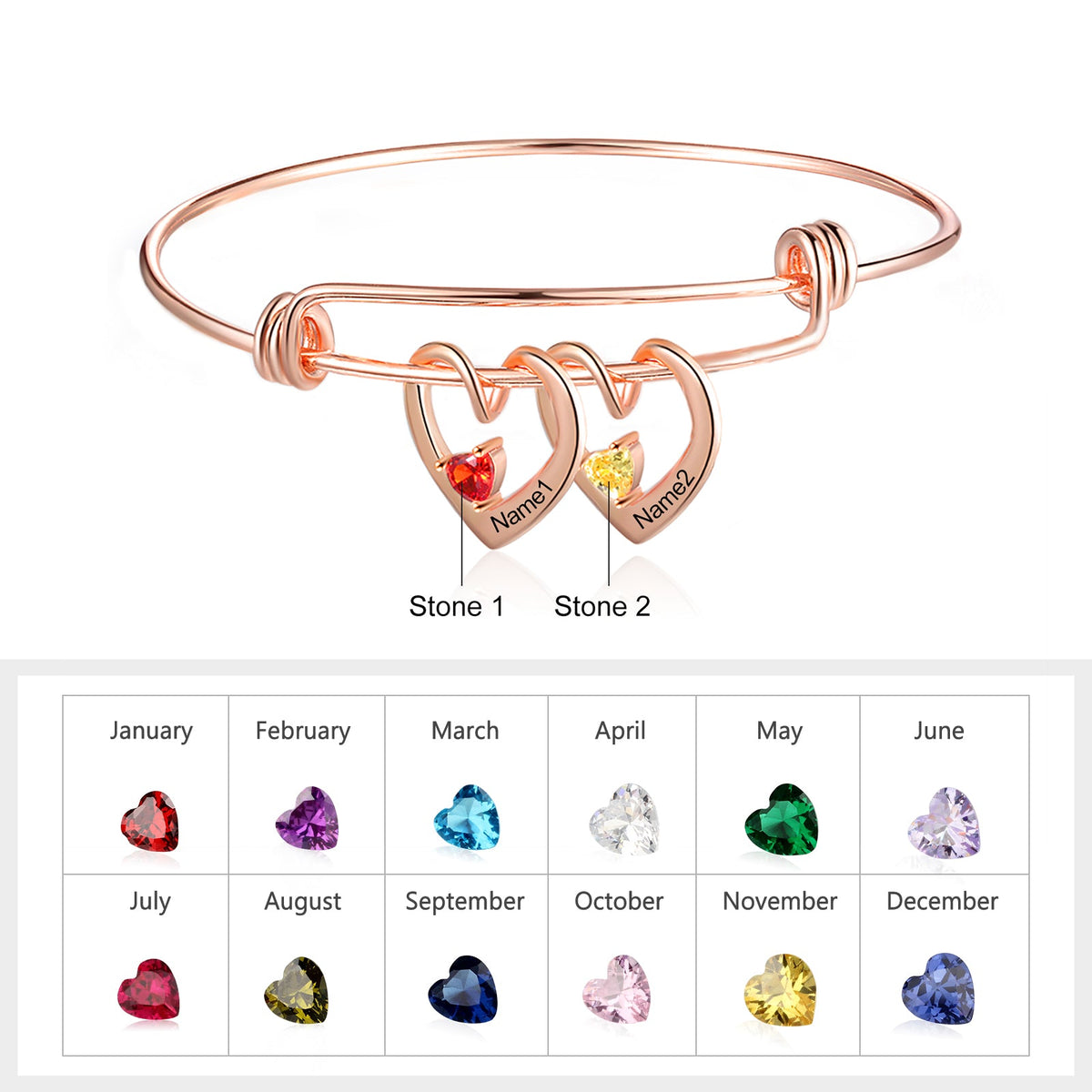 Rhodium Plated Heart Bangle Bracelet