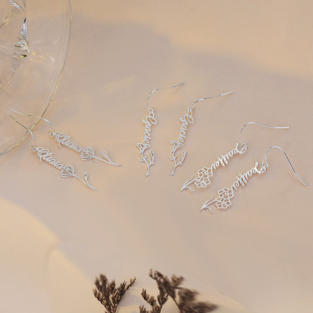 Custom Birthflower Name Earring