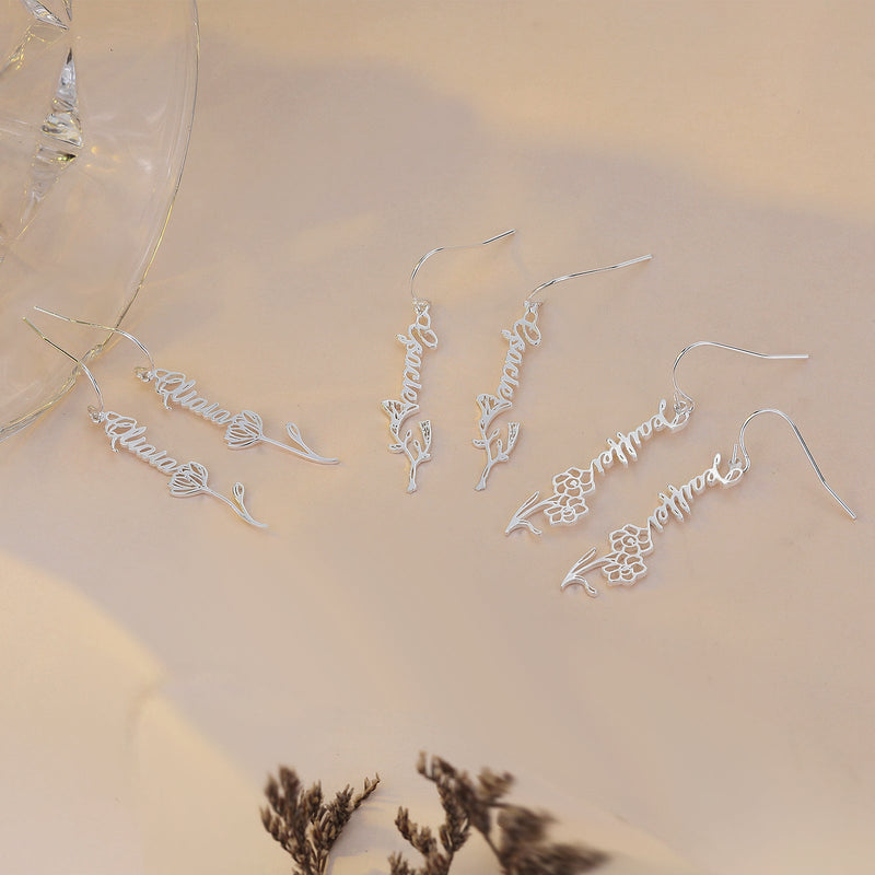 Custom Birthflower Name Earring