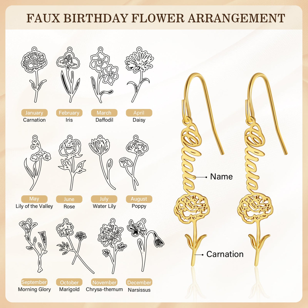 Custom Birthflower Name Earring