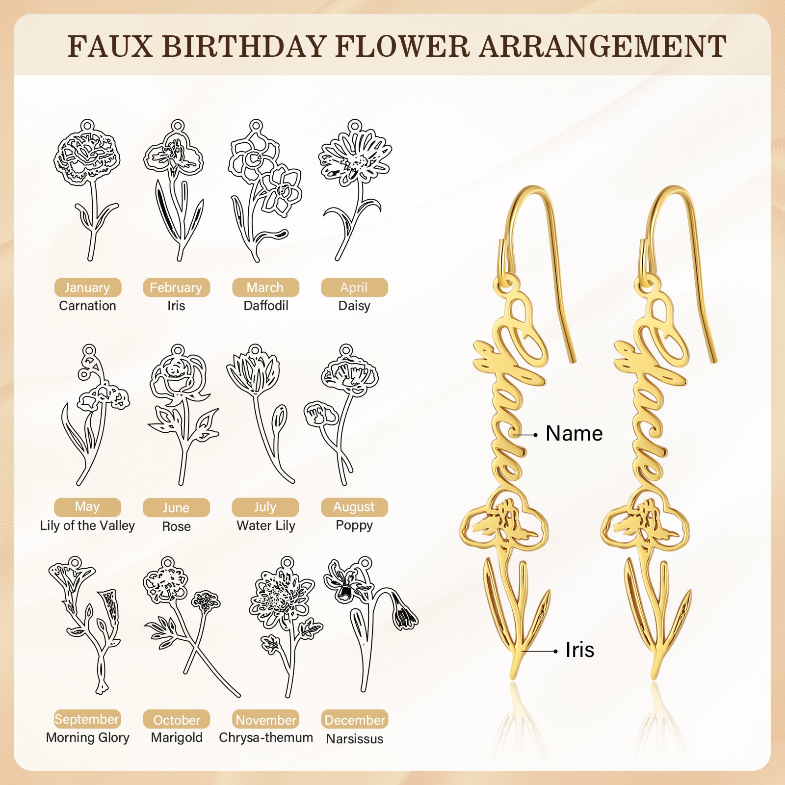 Custom Birthflower Name Earring