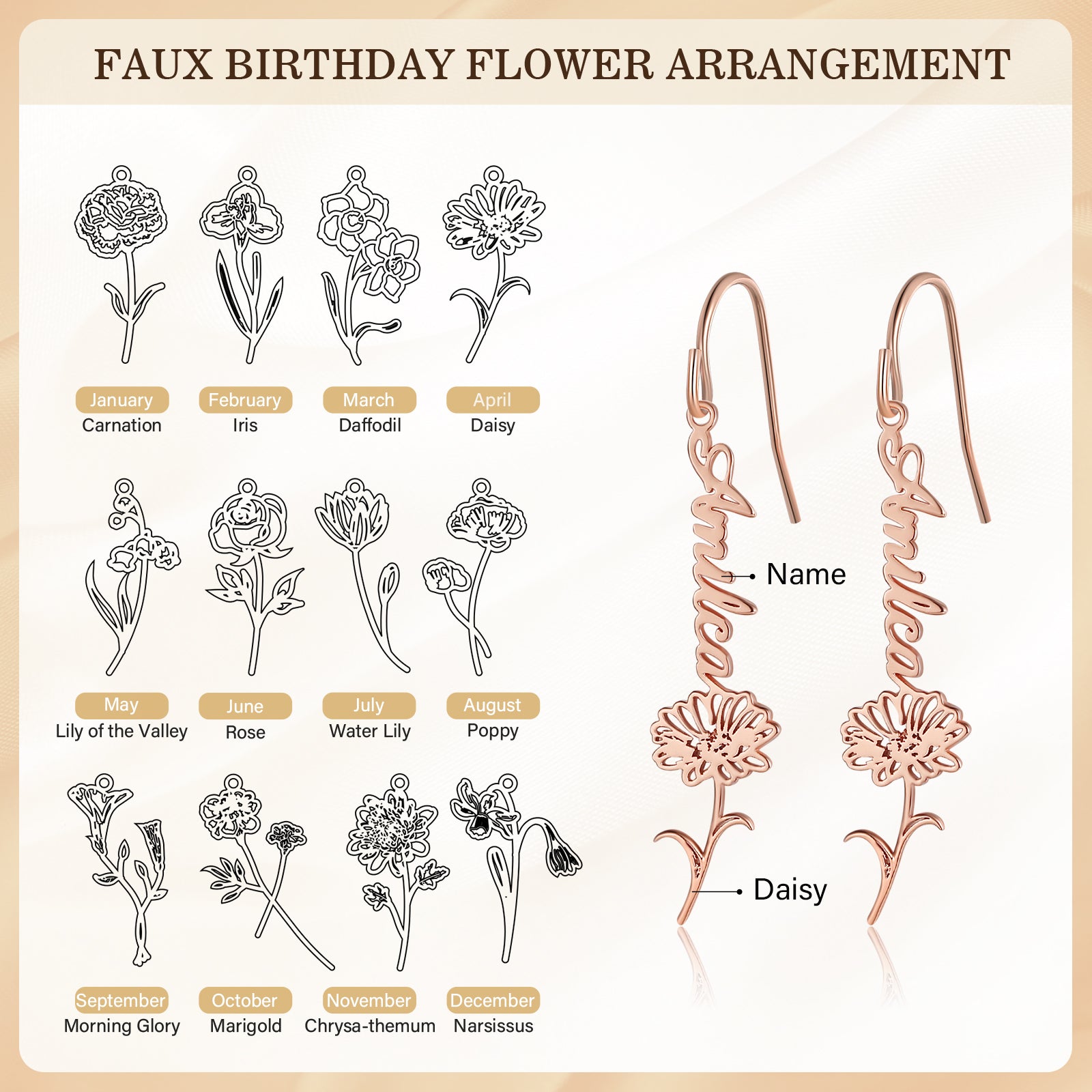 Custom Birthflower Name Earring