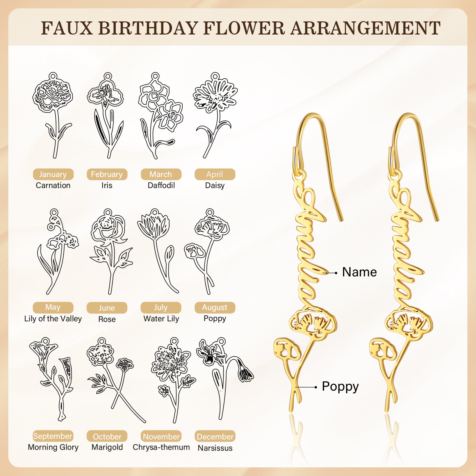 Custom Birthflower Name Earring