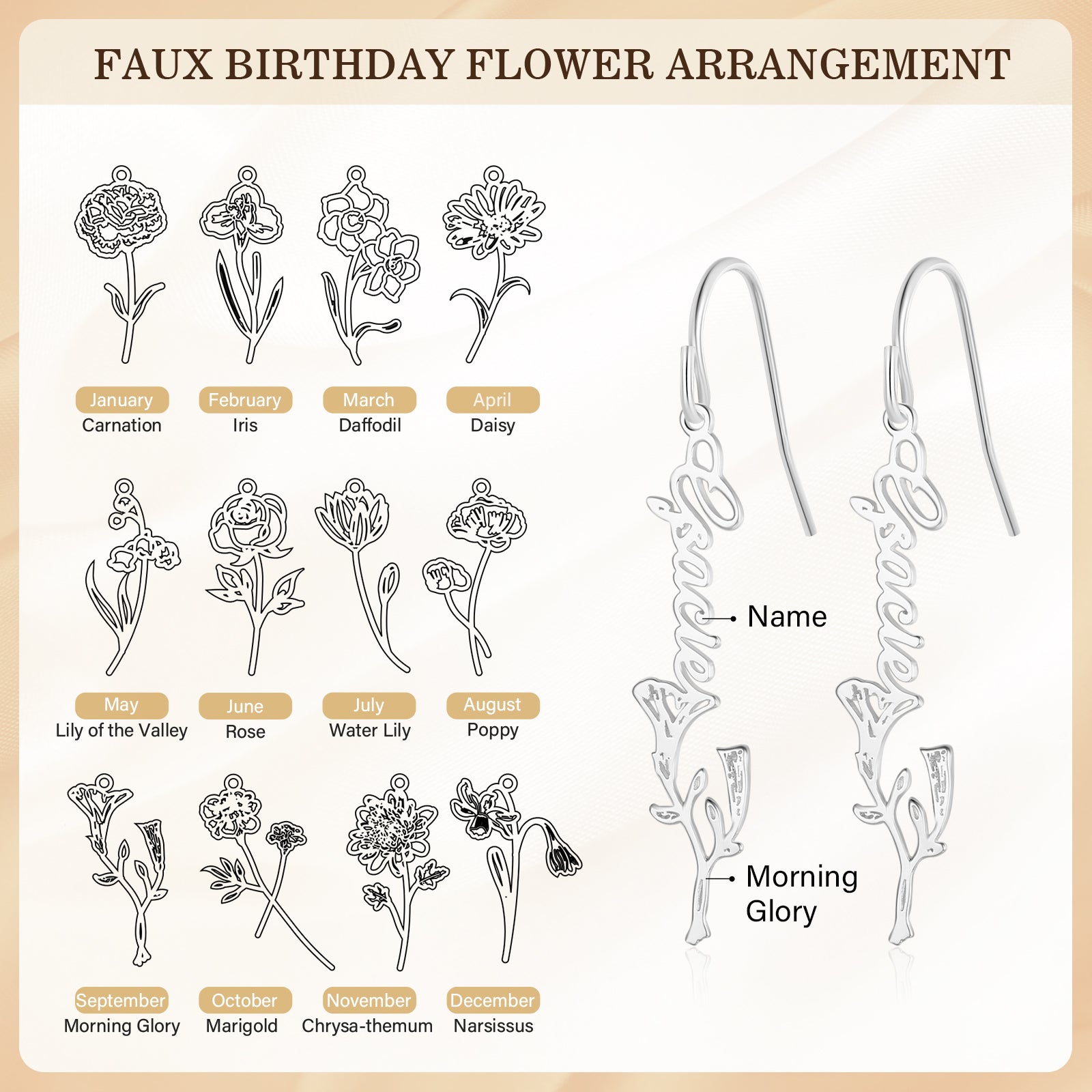 Custom Birthflower Name Earring