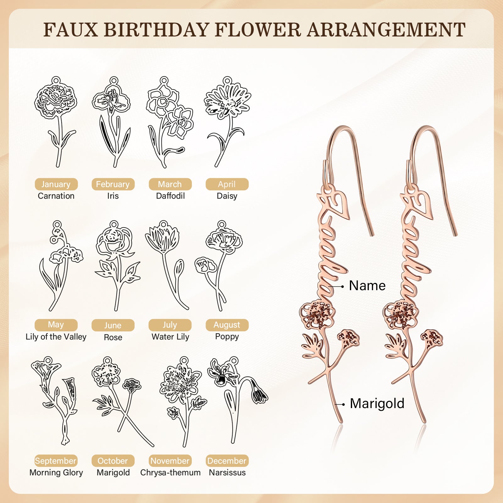 Custom Birthflower Name Earring