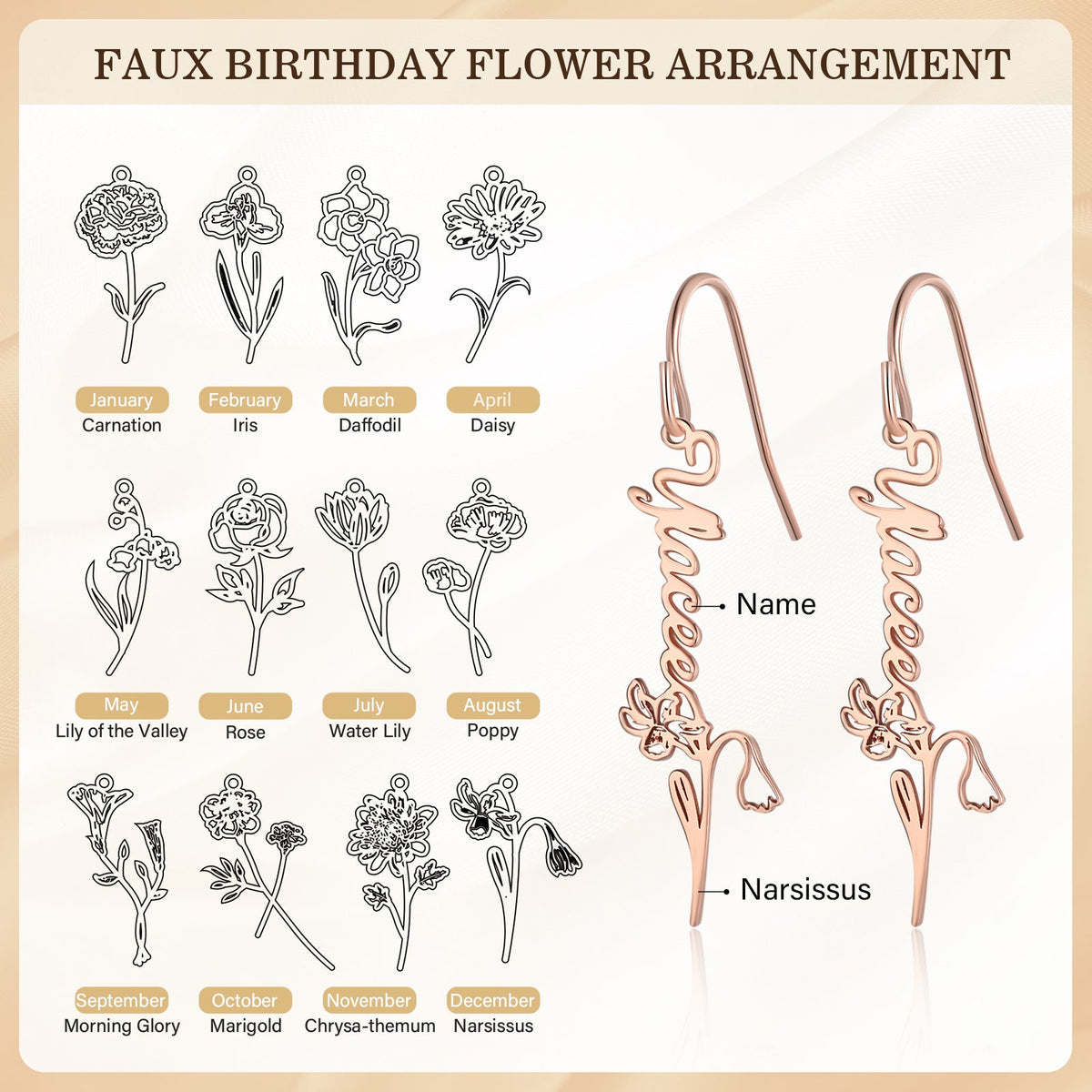 Custom Birthflower Name Earring