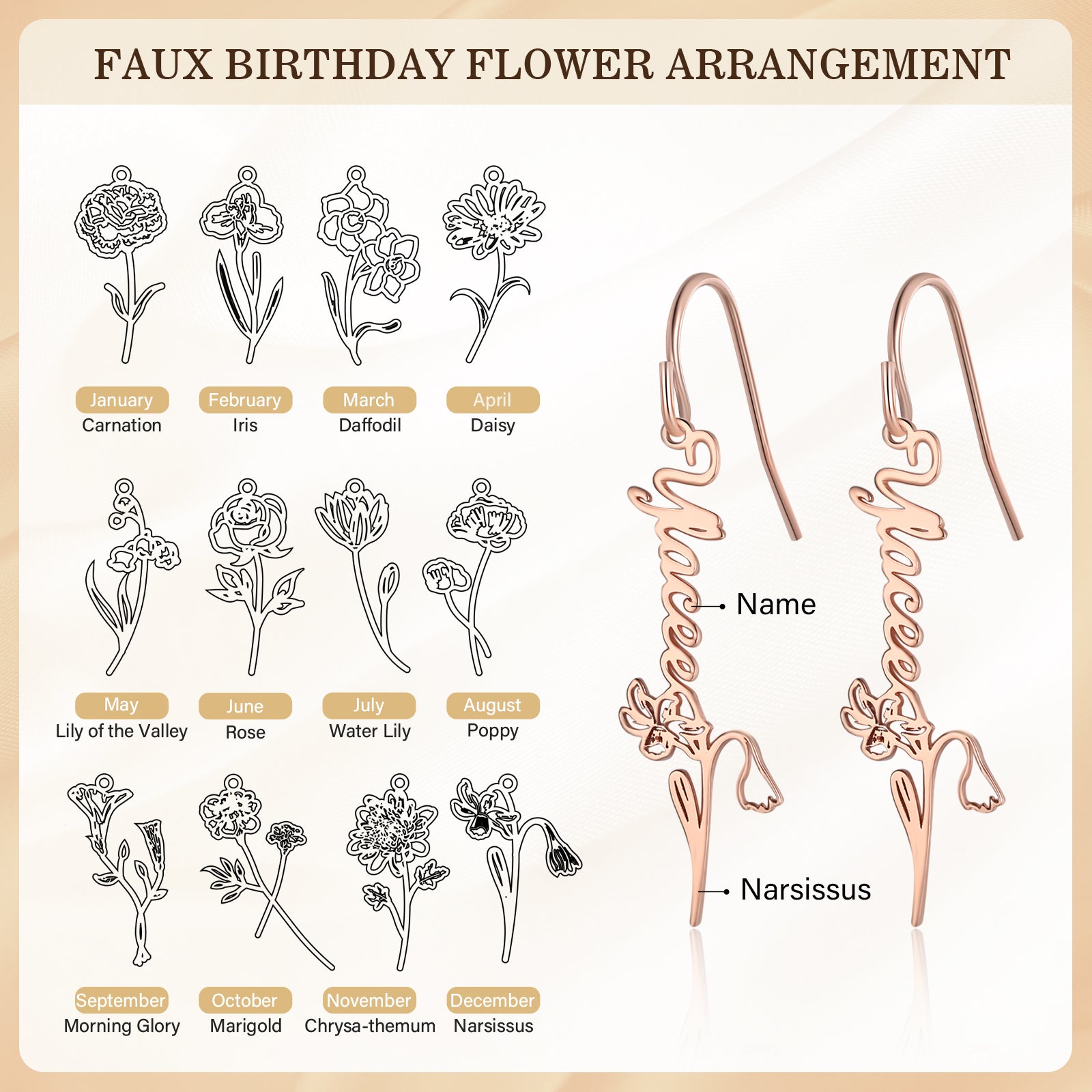 Custom Birthflower Name Earring