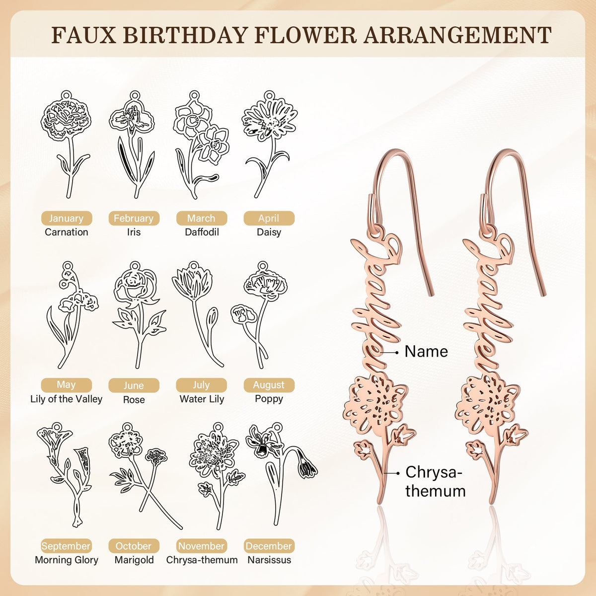 Custom Birthflower Name Earring