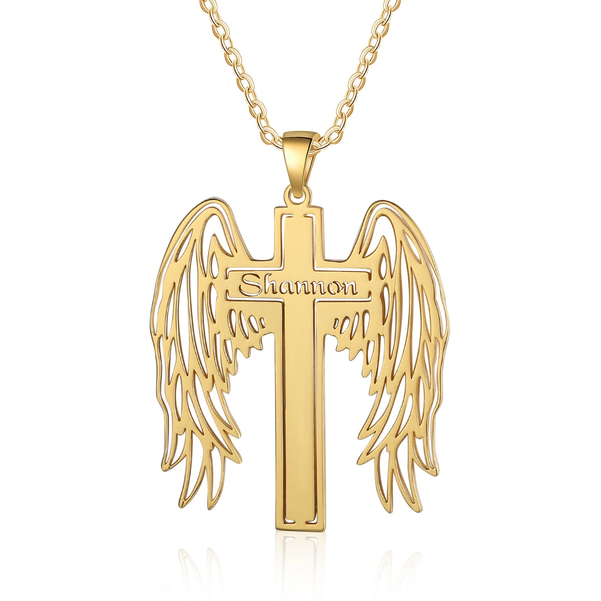 Custom Angle Wing Cross Name Necklace