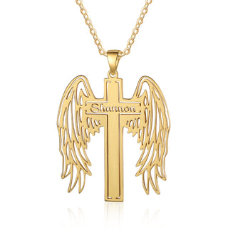 Custom Angle Wing Cross Name Necklace