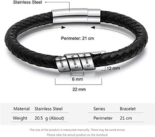 Three Beads Stainless Steel Leather Bracelet