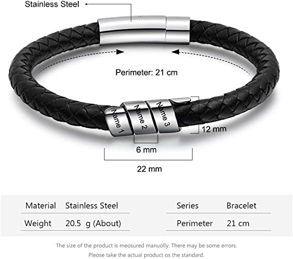 Three Beads Stainless Steel Leather Bracelet