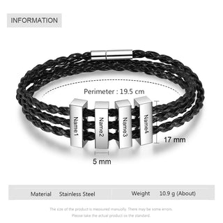 Square Beads Stainless Steel Leather Bracelet